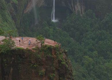 Aerial View of Savlya Ghat Tamhini Ghat Waterfalls and Sahyadri Mountains Maharashtra India