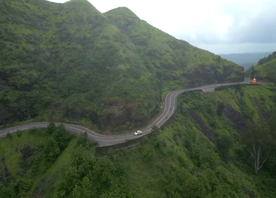 Aerial View of Scenic Countryside and Winding Highway in Maharashtra