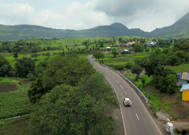 Aerial View of Scenic Countryside and Winding Highway in Maharashtra