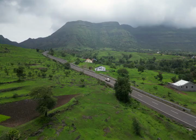 Aerial View of Scenic Countryside and Winding Highway in Maharashtra