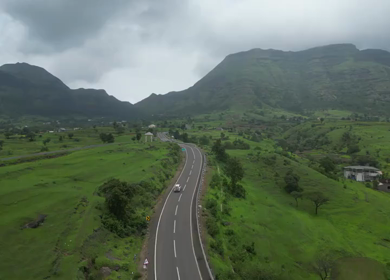 Aerial View of Scenic Countryside and Winding Highway in Maharashtra