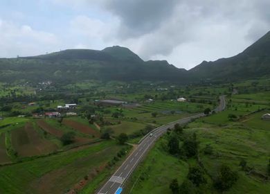 Aerial View of Scenic Countryside and Winding Highway in Maharashtra