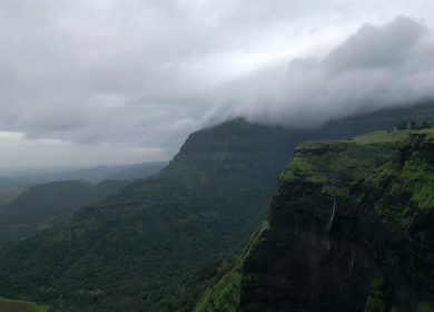 Aerial View of Scenic Mountain Ridges and Green Plateau in Maharashtra