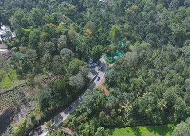 Aerial View of Scenic Mountain Roads and Tea Plantations in Munnar, Kerala, India