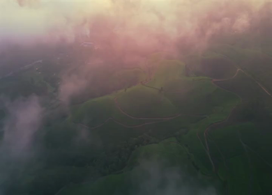Aerial View of Scenic Mountain Roads and Tea Plantations in Munnar, Kerala, India
