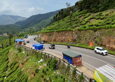 Aerial View of Scenic Mountain Roads and Tea Plantations in Munnar, Kerala, India