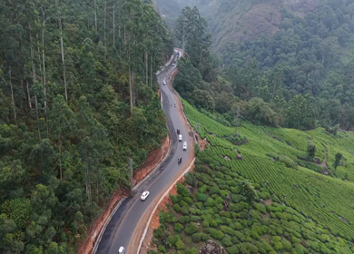 Aerial View of Scenic Mountain Roads and Tea Plantations in Munnar, Kerala, India
