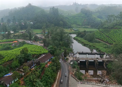 Aerial View of Scenic Mountain Roads and Tea Plantations in Munnar, Kerala, India