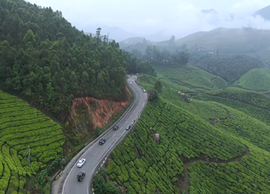 Aerial View of Scenic Mountain Roads and Tea Plantations in Munnar, Kerala, India