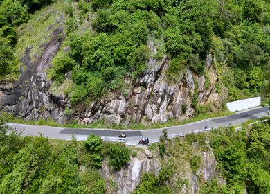 Aerial View of Scenic Mountain Roads and Tea Plantations in Munnar, Kerala, India