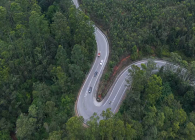 Aerial View of Scenic Mountain Roads and Tea Plantations in Munnar, Kerala, India