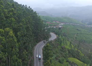 Aerial View of Scenic Mountain Roads and Tea Plantations in Munnar, Kerala, India