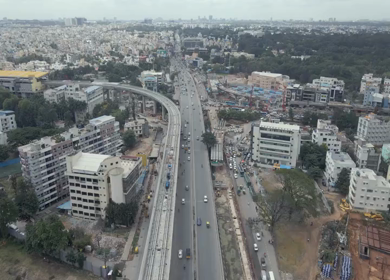 Aerial View of Silk Board Junction with Metro Line in Bangalore Karnataka India