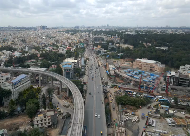 Aerial View of Silk Board Junction with Metro Line in Bangalore Karnataka India