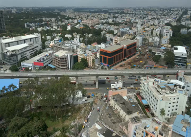 Aerial View of Silk Board Junction with Metro Line in Bangalore Karnataka India