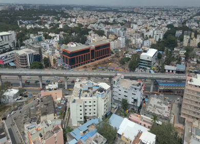 Aerial View of Silk Board Junction with Metro Line in Bangalore Karnataka India