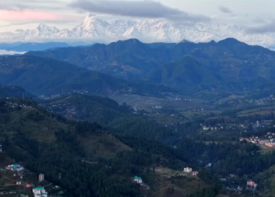 Aerial View of Snow-Capped Himalayan Peaks from Kasar Devi, Almora, Uttarakhand