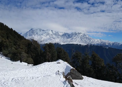 Aerial View of Snow Covered Brahmatal and Himalayan Mountain Range Uttarakhand India