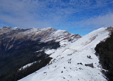 Aerial View of Snow Covered Brahmatal and Himalayan Mountain Range Uttarakhand India