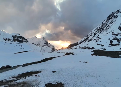 Aerial View of Snow-Covered Himalayan Mountains at Sunset, Ladakh