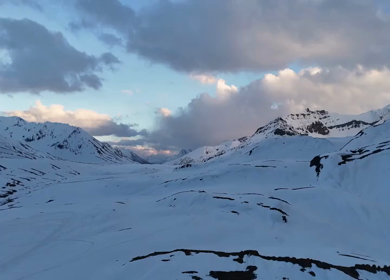 Aerial View of Snow-Covered Himalayan Mountains at Sunset, Ladakh