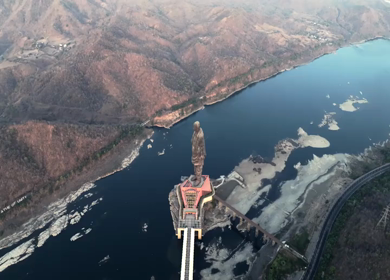 Aerial View of Statue of Unity and Narmada River Gujarat