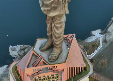 Aerial View of Statue of Unity and Narmada River Gujarat