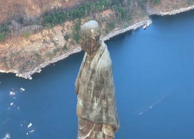 Aerial View of Statue of Unity and Narmada River Gujarat