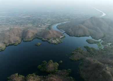 Aerial View of Statue of Unity and Narmada River Gujarat