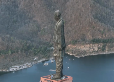 Aerial View of Statue of Unity and Narmada River Gujarat