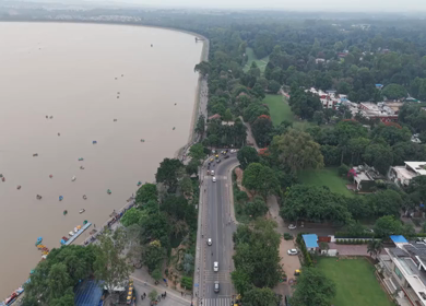 Aerial View of Sukhna Lake and Chandigarh Cityscape in India