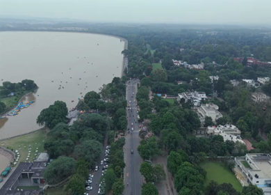 Aerial View of Sukhna Lake and Chandigarh Cityscape in India