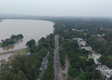 Aerial View of Sukhna Lake and Chandigarh Cityscape in India