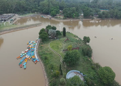 Aerial View of Sukhna Lake and Chandigarh Cityscape in India