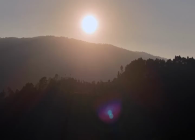 Aerial View of Sunset over Almora Hills Uttarakhand India