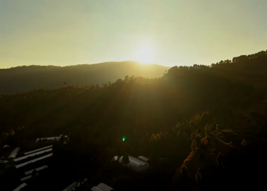 Aerial View of Sunset over Almora Hills Uttarakhand India