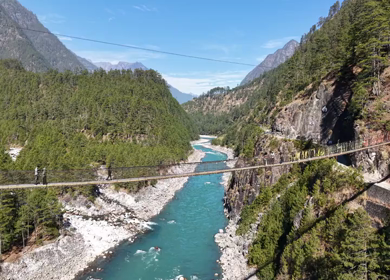 Aerial View of Suspension Bridge over Lohit River in Kaho Village Arunachal Pradesh India