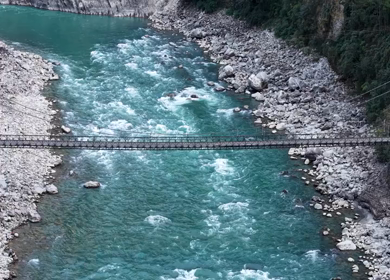 Aerial View of Suspension Bridge over Lohit River in Kaho Village Arunachal Pradesh India