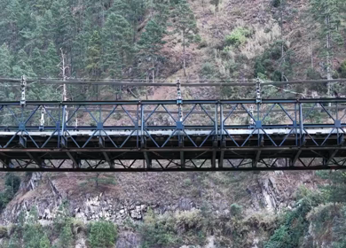Aerial View of Suspension Bridge over Lohit River in Kaho Village Arunachal Pradesh India