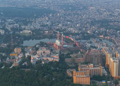 Aerial View of Taj-ul-Masajid Mosque and Cityscape, Bhopal, Madhya Pradesh