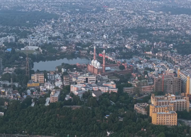 Aerial View of Taj-ul-Masajid Mosque and Cityscape, Bhopal, Madhya Pradesh