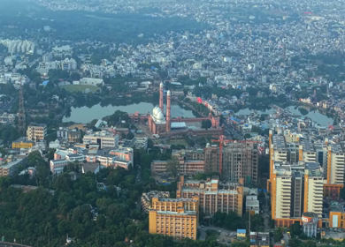 Aerial View of Taj-ul-Masajid Mosque and Cityscape, Bhopal, Madhya Pradesh