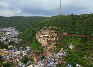Aerial View of Taragarh Fort and Bundi City in Rajasthan India