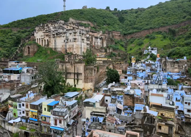 Aerial View of Taragarh Fort and Bundi City in Rajasthan India