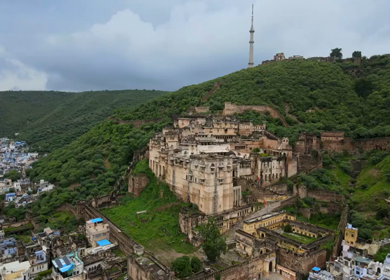Aerial View of Taragarh Fort and Bundi City in Rajasthan India