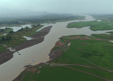 Aerial View of Tawa Reservoir and Satpura Landscape Madhya Pradesh