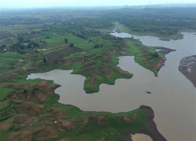 Aerial View of Tawa Reservoir and Satpura Landscape Madhya Pradesh