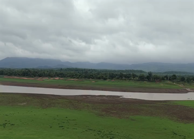 Aerial View of Tawa Reservoir and Satpura Landscape Madhya Pradesh