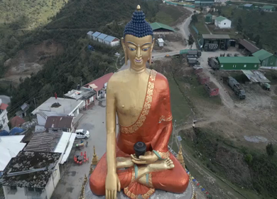 Aerial View of Tawang Town and Giant Buddha Statue, Arunachal Pradesh, India