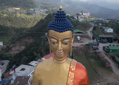 Aerial View of Tawang Town and Giant Buddha Statue, Arunachal Pradesh, India
